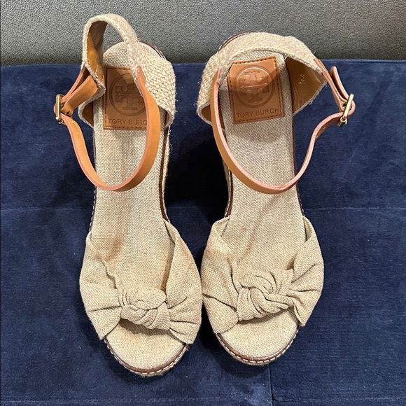 Tory Burch Macy Espadrille Wedge Sandals Linen Beige Women’s 7.5B Made in Spain - Picture 8 of 14